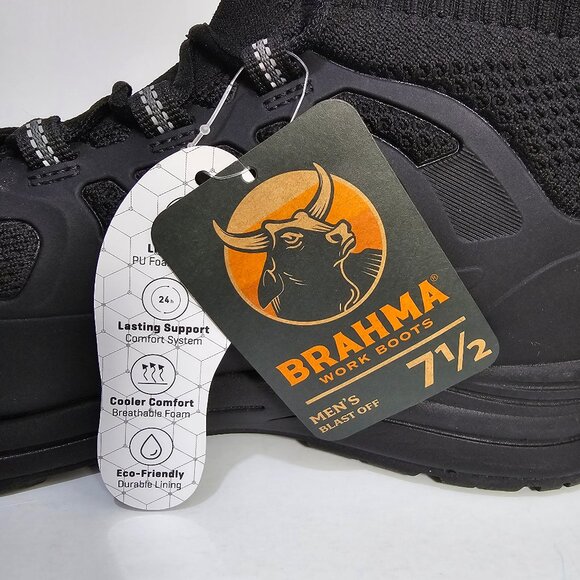 Brahma Steel Toe Work Shoes Slip Resistant Mens SZ 7.5 Black Blast Off Enduropro - Picture 2 of 9